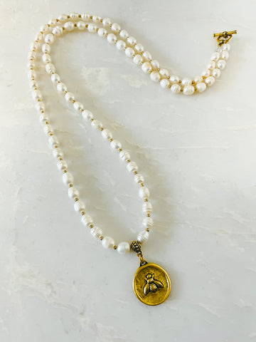 Pearls and French Bee Necklace
