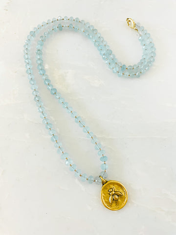 aquamarine gemstone and french bee necklace