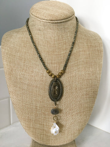pyrite, pearl, vintage hardware