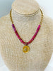 French bee charm, ruby gemstone and vintage chain necklace 