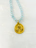 aquamarine gemstones and fleur-de-lis charm necklace 