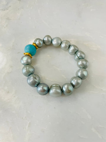 turquoise, gold and grey