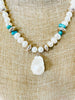 blue, white and silver necklace