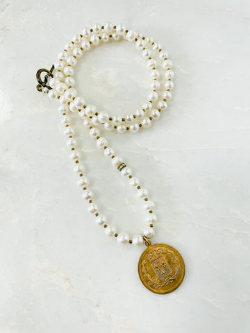 Vintage French Coin and Pearls