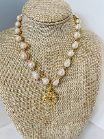 Baroque Pearl Wrapped and Bee Pendant