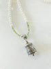 white, green and silver necklace