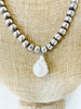 white pearl drop and sterling silver ball necklace