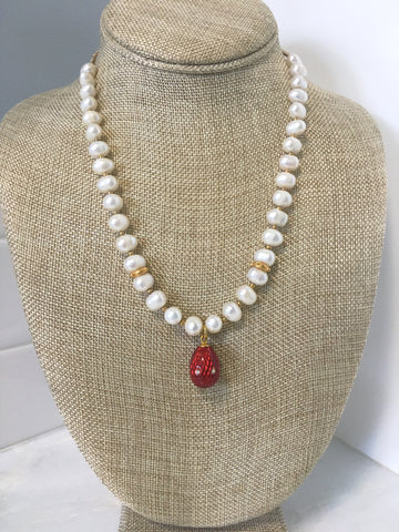 Pearl and Egg Charm Necklace